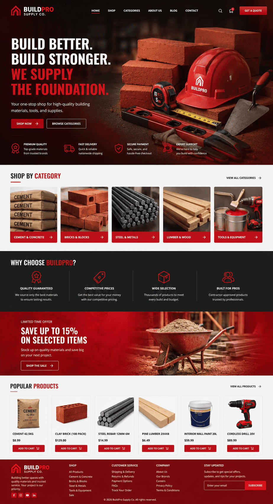 BuildPro Supply Co. - Building Materials Store website design preview