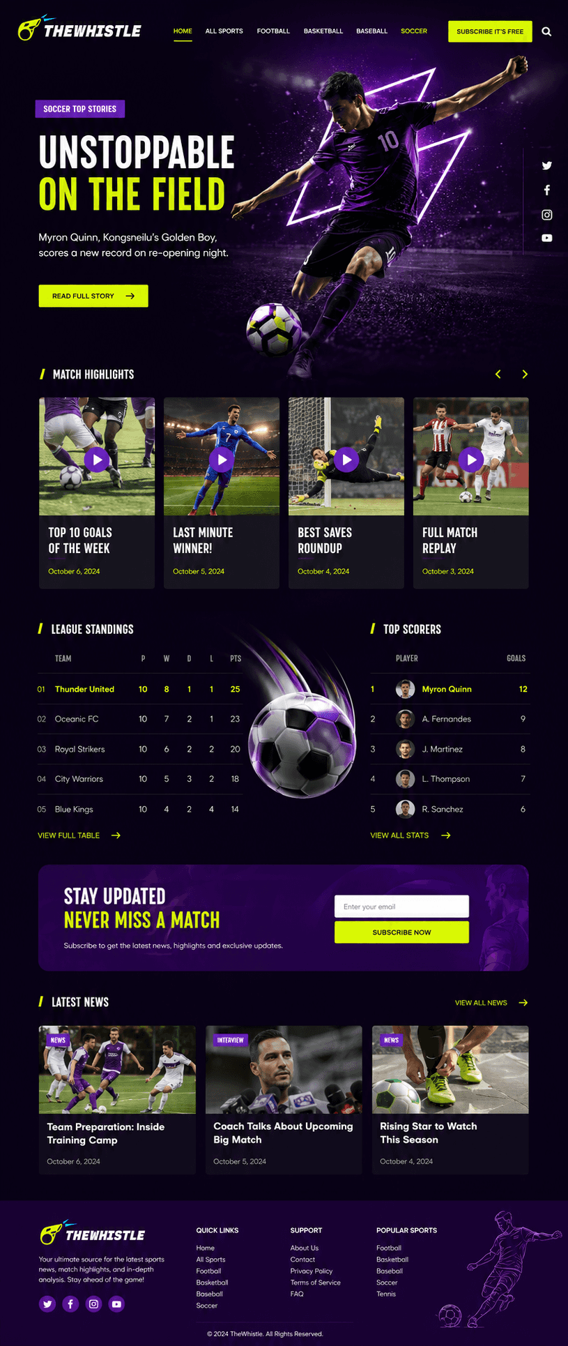 The Sideline Report - Sport Blog website design preview