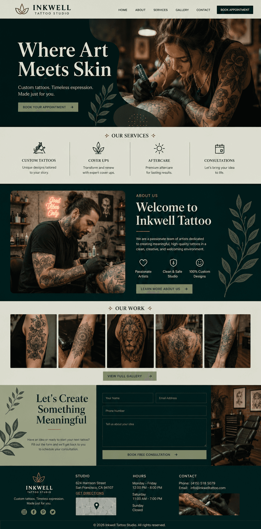 Inkwell Tattoo Studio - Tattoo Studio website design preview