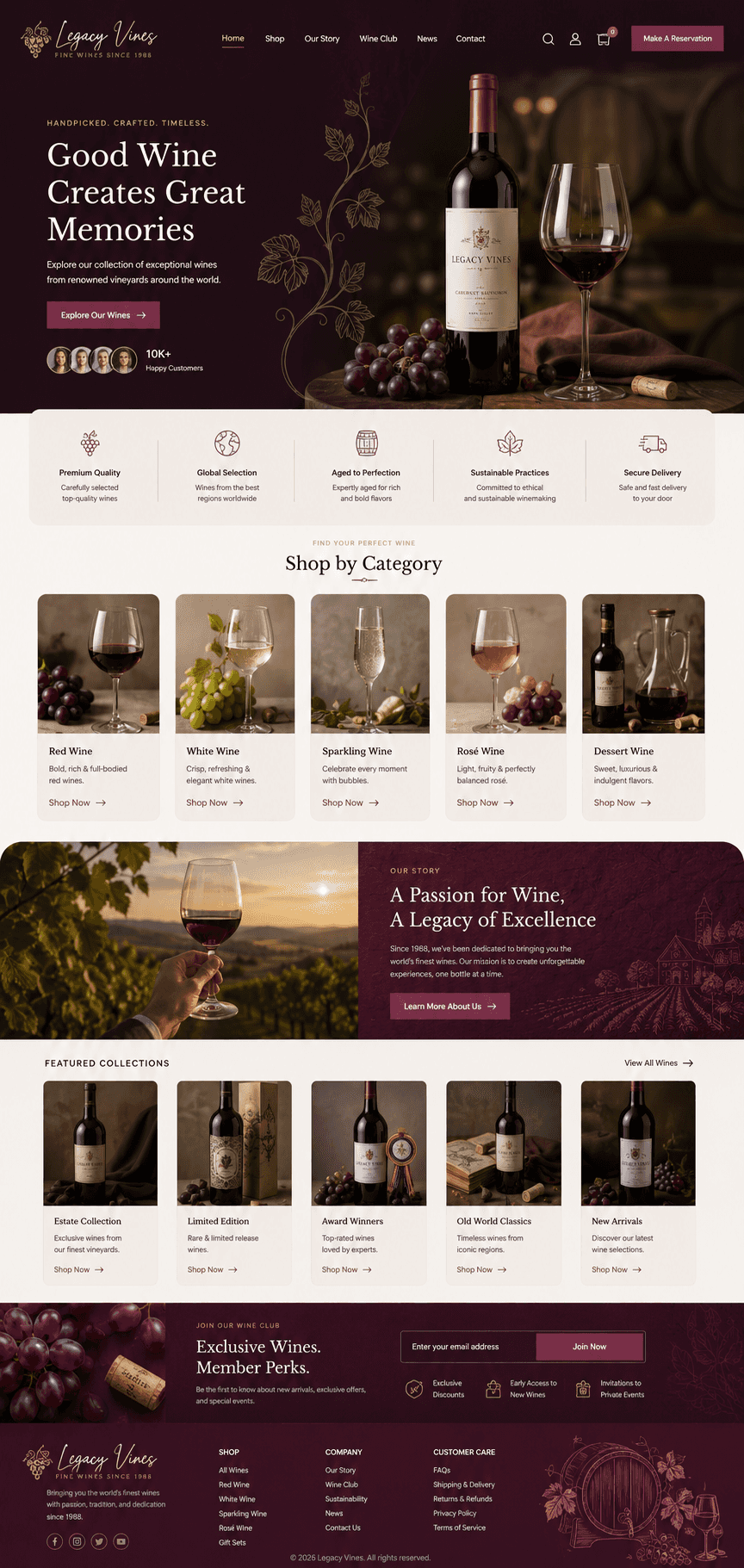 Legacy Vines - Wine Shop website design preview