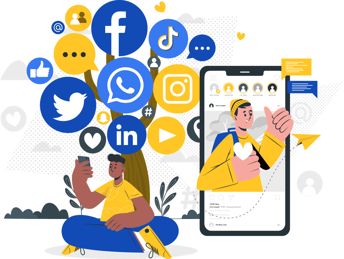 Person engaging with social media platforms from a phone