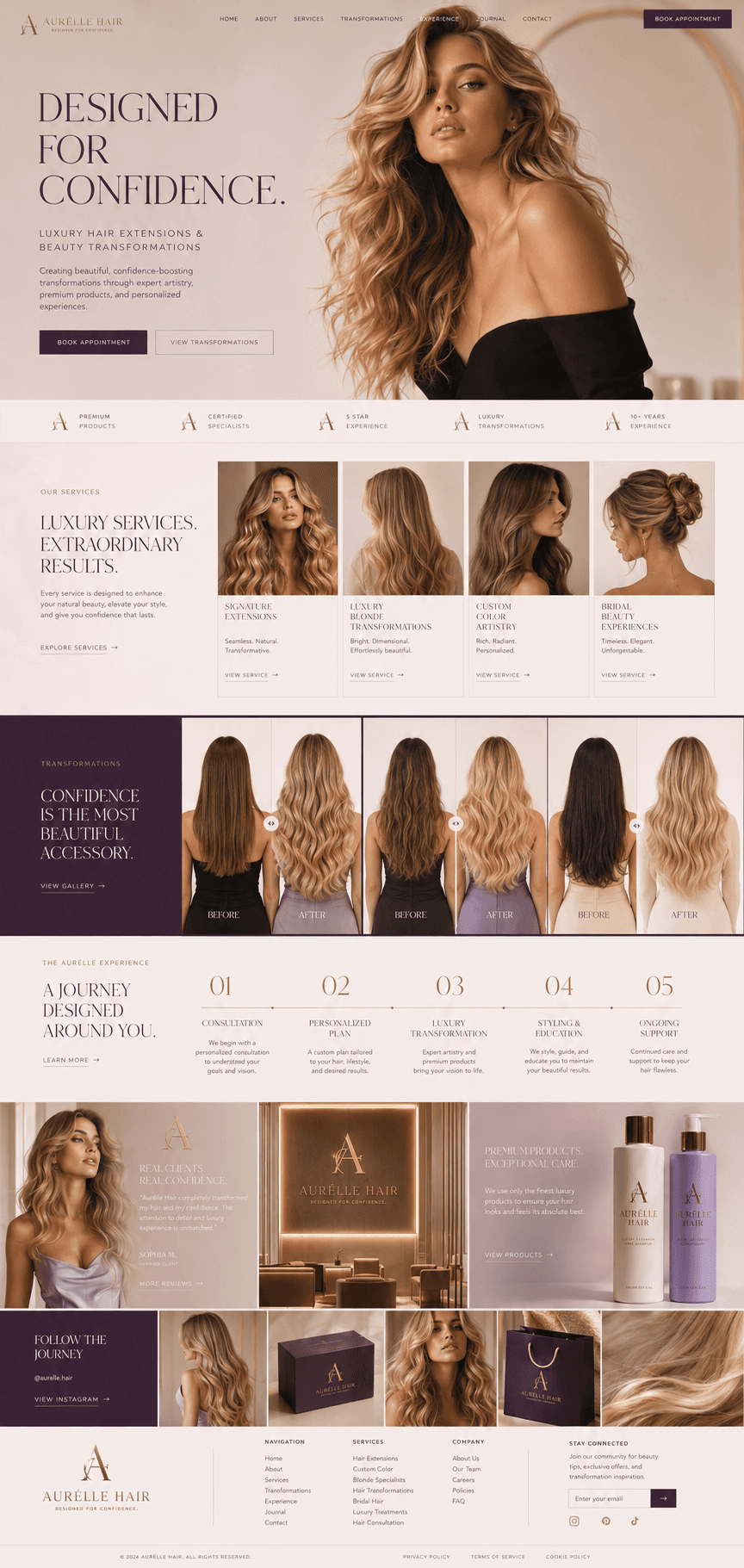 Website design concept (not a client site) for a hair salon business