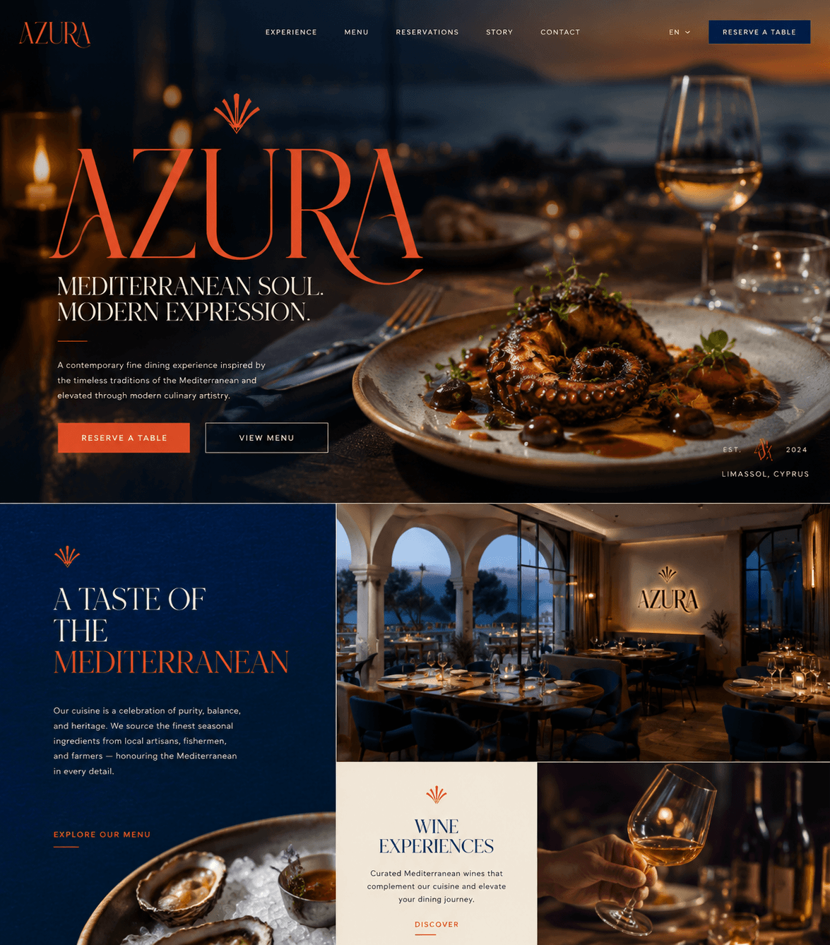 Website design concept (not a client site) for a restaurant business