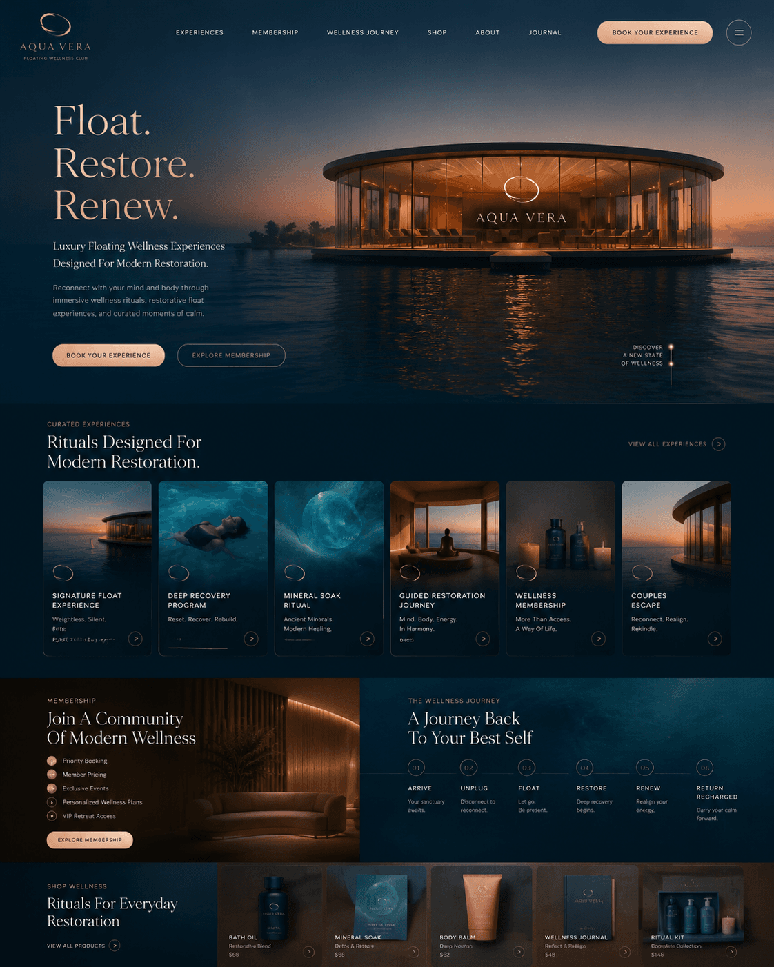 Website design concept (not a client site) for a spa centre business