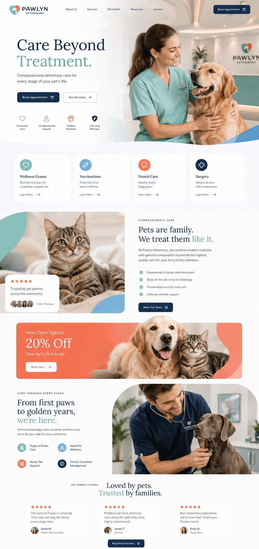 Website design concept (not a client site) for a veterinary clinic business